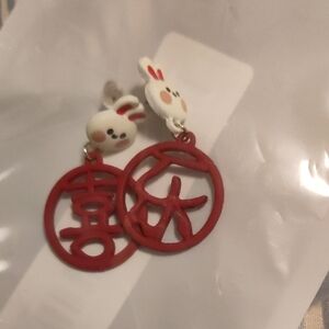 Cute Red and White Rabbit 'Joy' Earrings